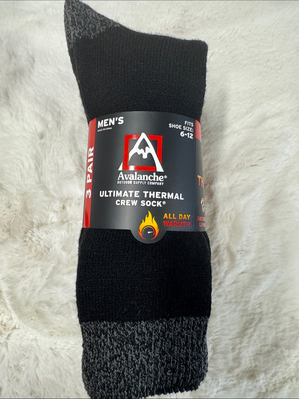 Avalanche Men's Black and Gray Thermal Crew Socks